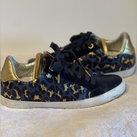 Zadig & Voltaire Wild Sneakers leather navy and gold size38 animal print - Picture 4 of 9